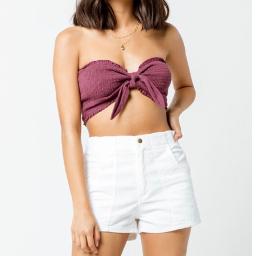 New Women's Ivy & Main Purple Tie Front Bandeau Top L